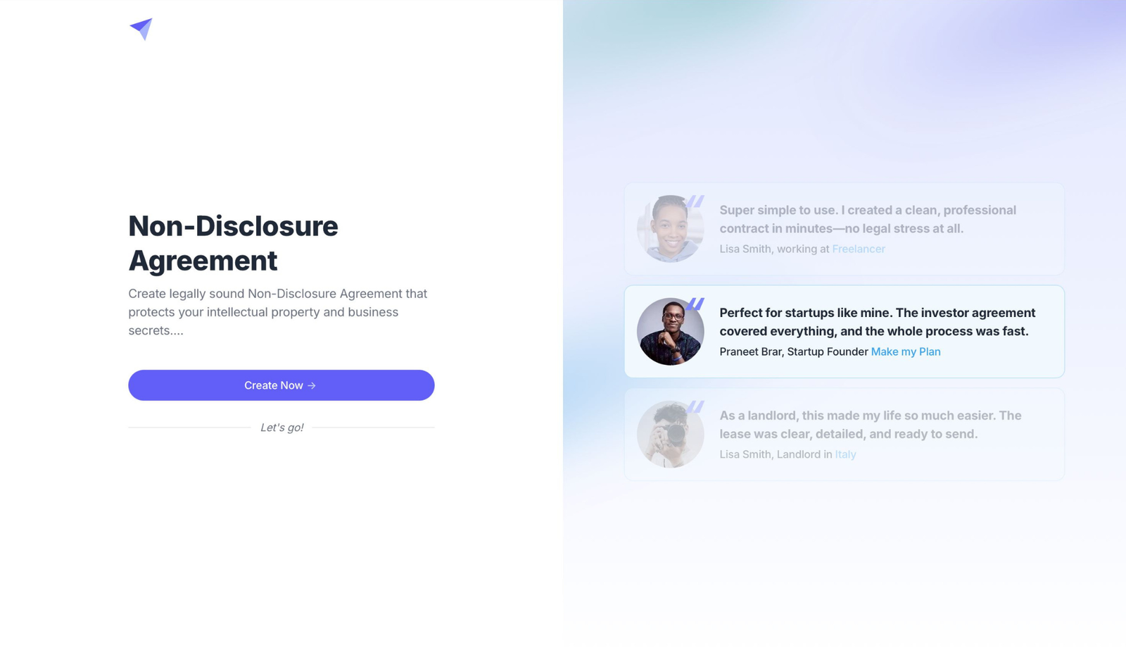 After selecting the contract type, click on Create Now